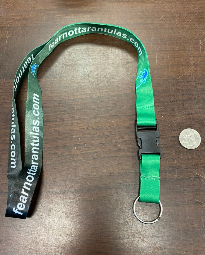 Fear Not Tarantulas Lanyard / Green Shipped only with live spider purchase. FREE for orders $50 and over! (after discounts and does not include shipping) One freebie per shipment.
